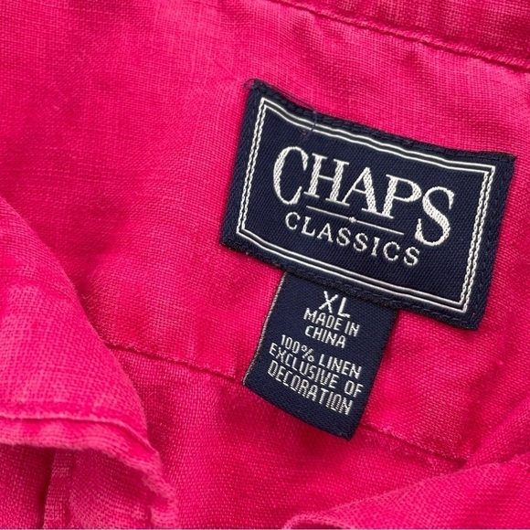 Chaps Classics Women's Dark Hot Pink 100% Linen Button Down Shirt Size XL - Picture 7 of 9